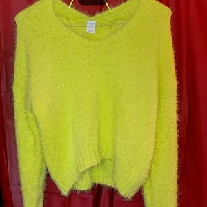 Neon Green Fuzzy Crop Sweater
